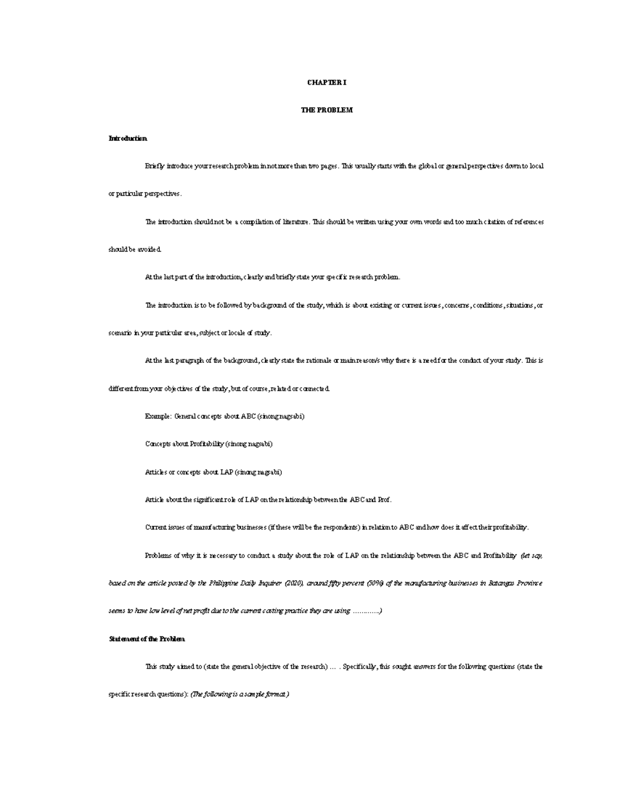 Research Format for Chapters 1-3 in [Course Code] - Research ...
