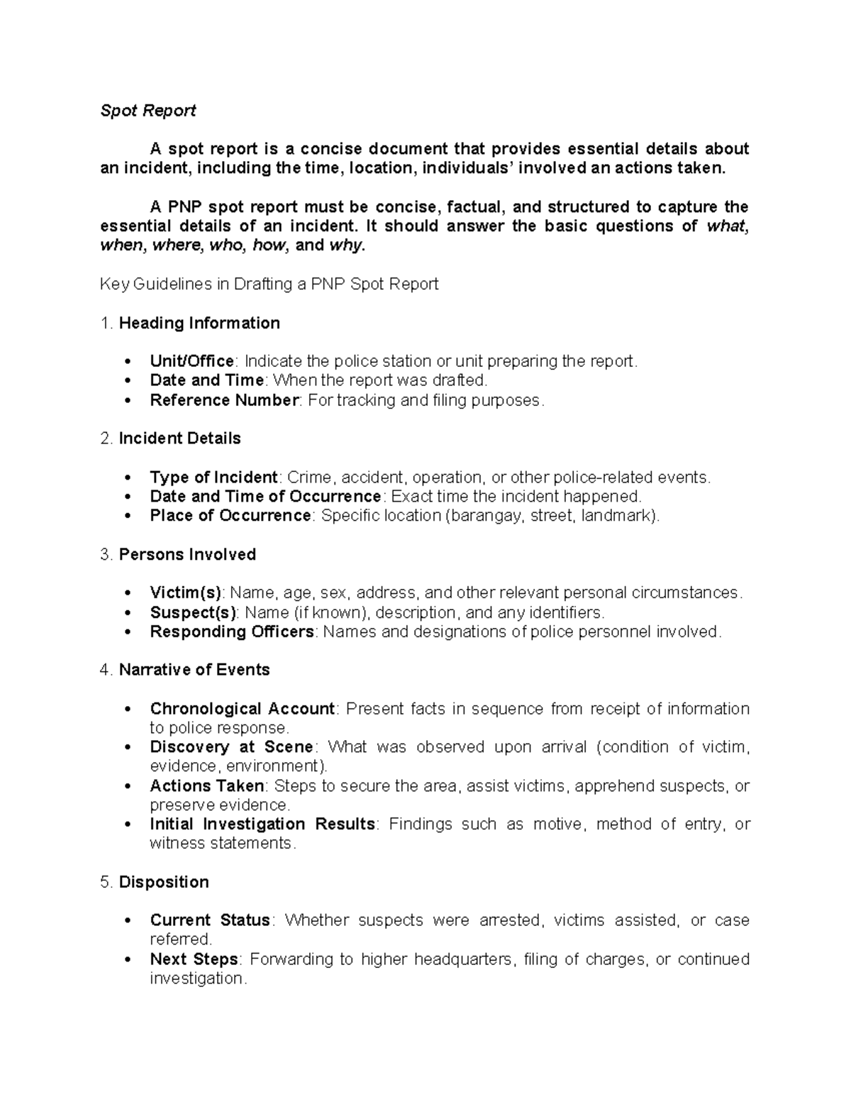 Lecture on SPOT REPORT: Guidelines and Legal Context - Studocu