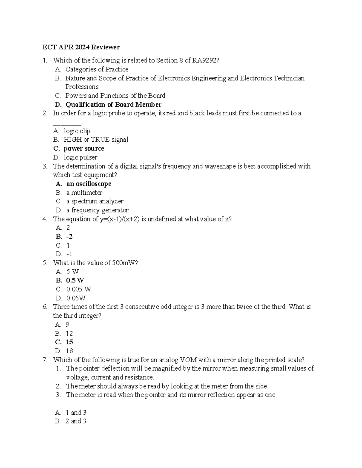 ECT APR 2024 Reviewer - Electronics Engineering Concepts - Studocu