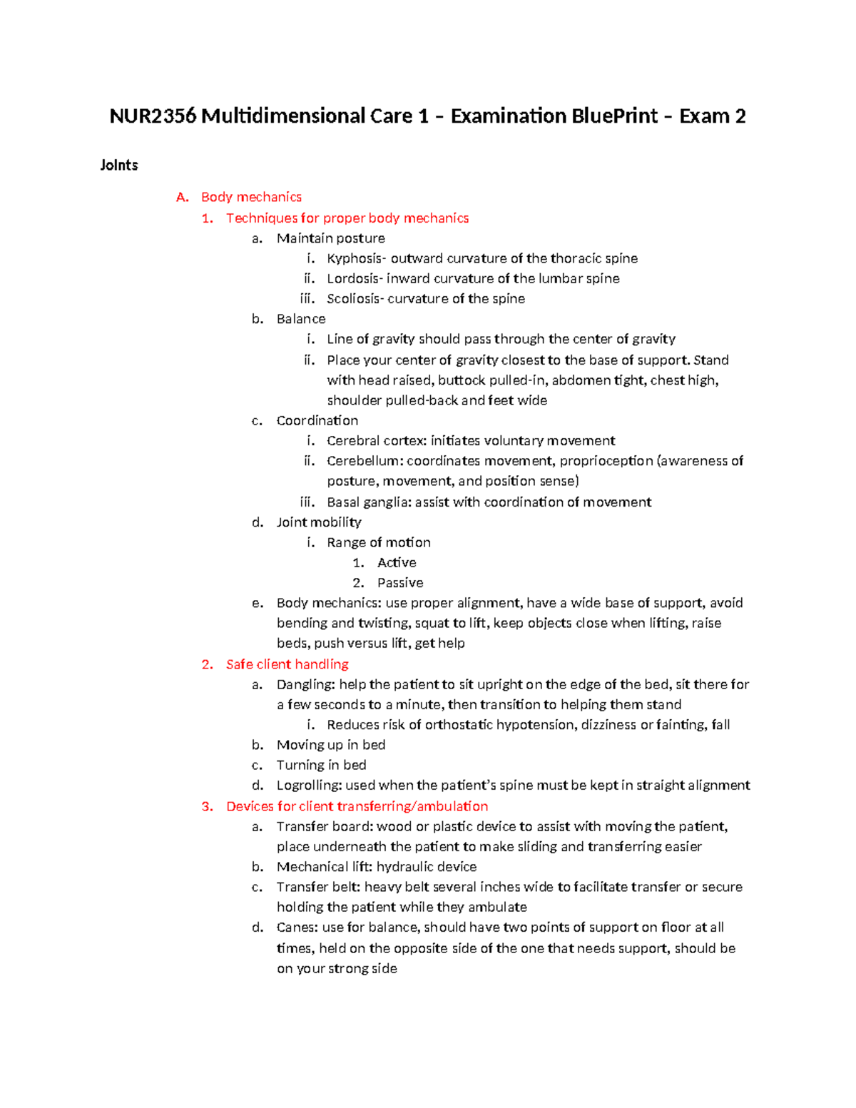 NUR2356 Exam 2 Review Notes: Multidimensional Patient Care Concepts ...