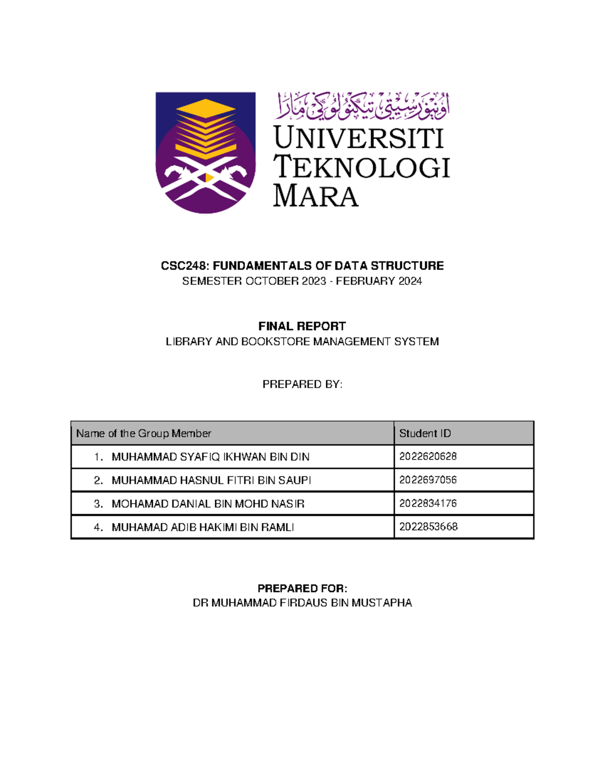 Final Report on Library and Bookstore Management System - CSC248 - Studocu