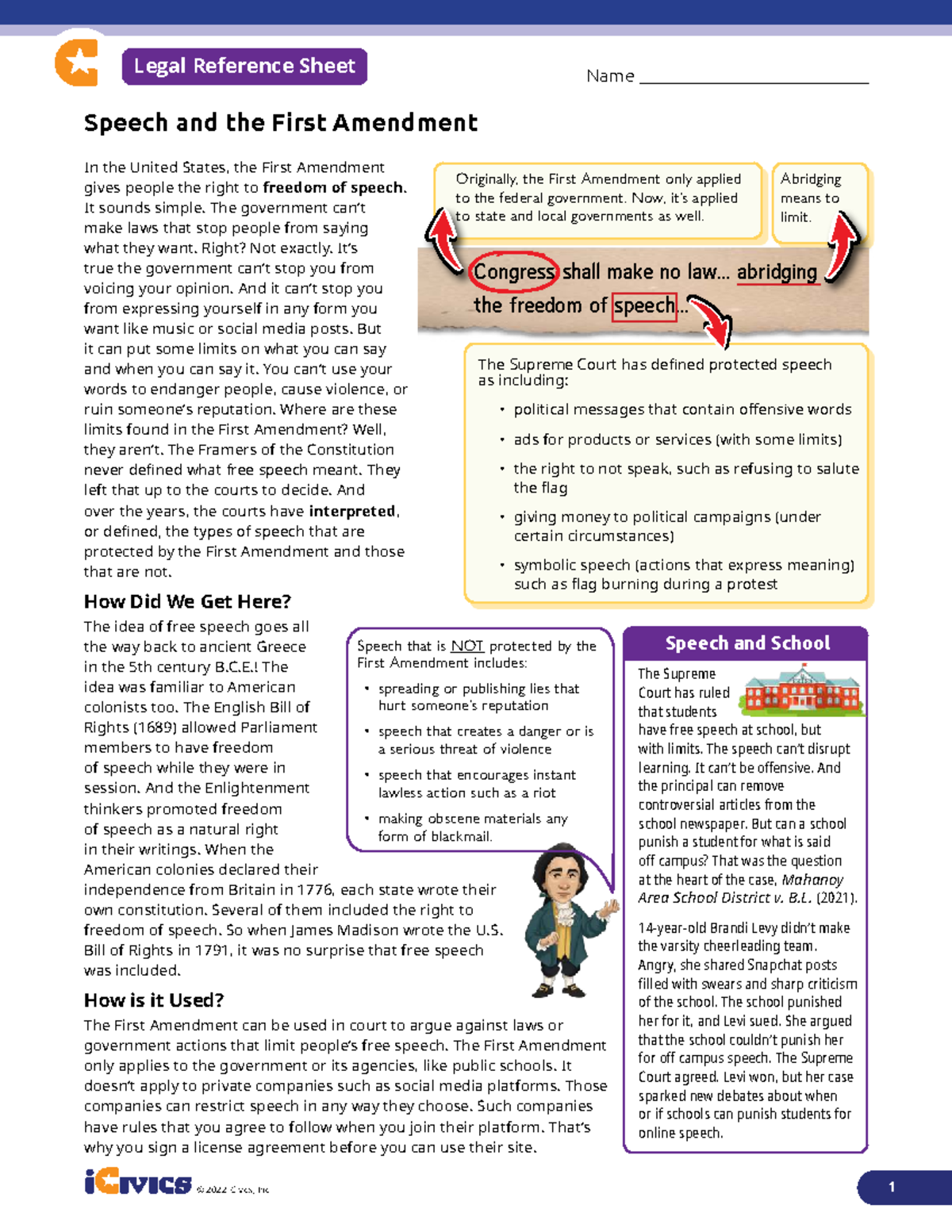 Speech and the First Amendment: Legal Reference Sheet - Studocu