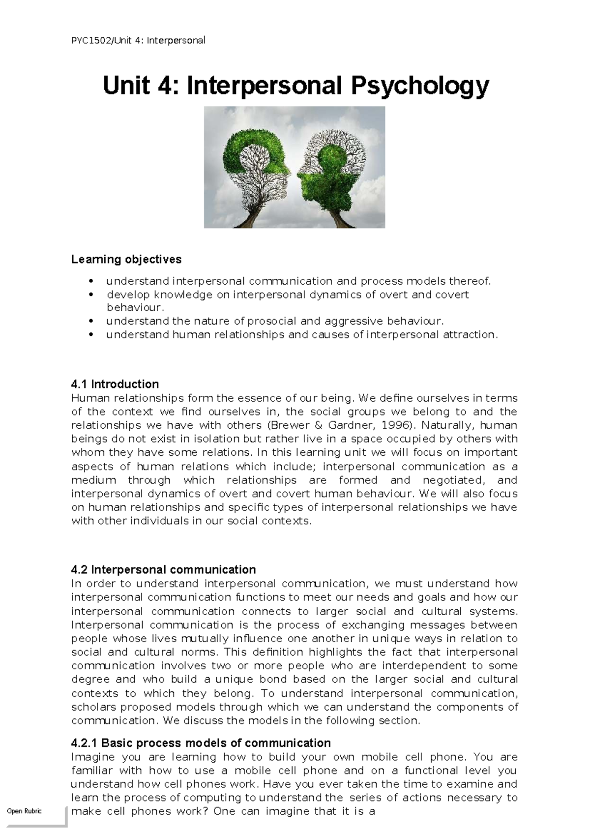 PYC1502 Unit 4: Dynamics of Interpersonal Communication and Psychology ...