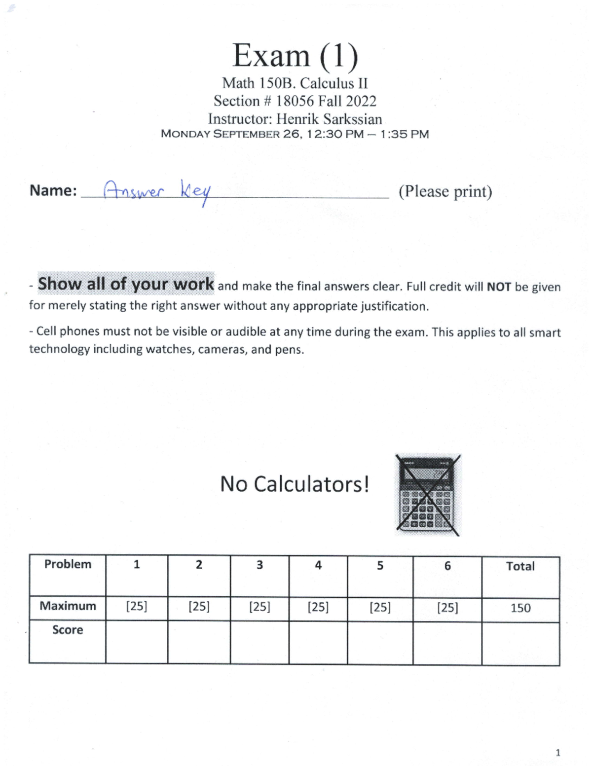 Math 150B Final Exam 1 Solutions - Calculus II (Fall 2023) - Studocu