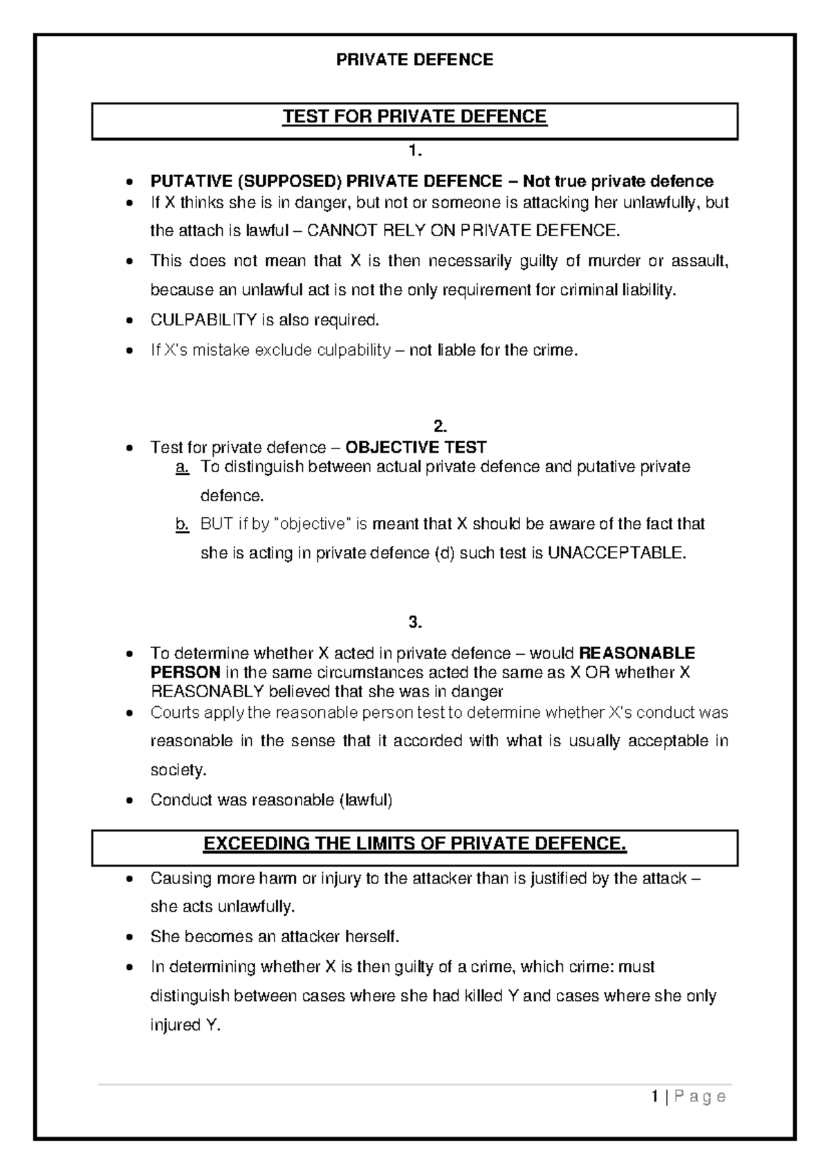 Private Defence Overview: Notes from Study Unit 4 (Opsommings) - Studocu