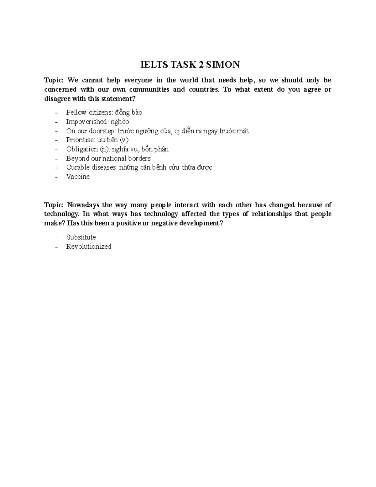Ielts TASK 2 Simon - IELTS TASK 2 SIMON Topic: We cannot help everyone ...