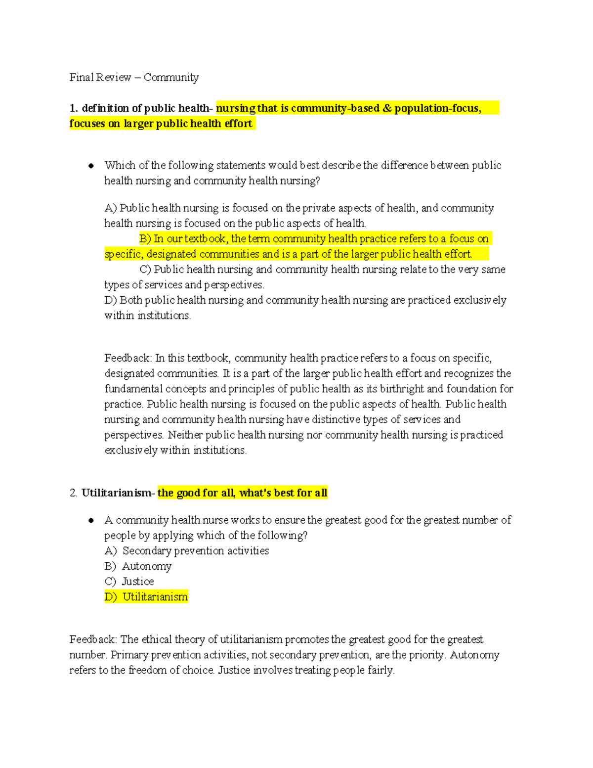 Community Exam NUR 101 Final Review: Key Concepts in Public Health ...