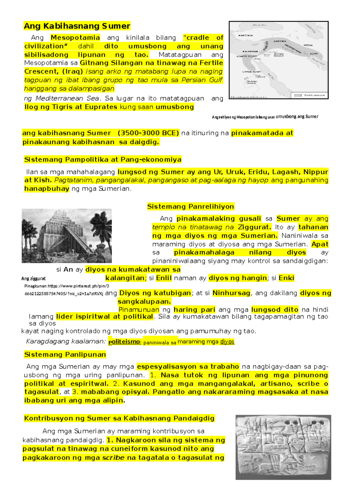 Sumerian Civilization Overview: A Comprehensive Lecture Guide - Studocu
