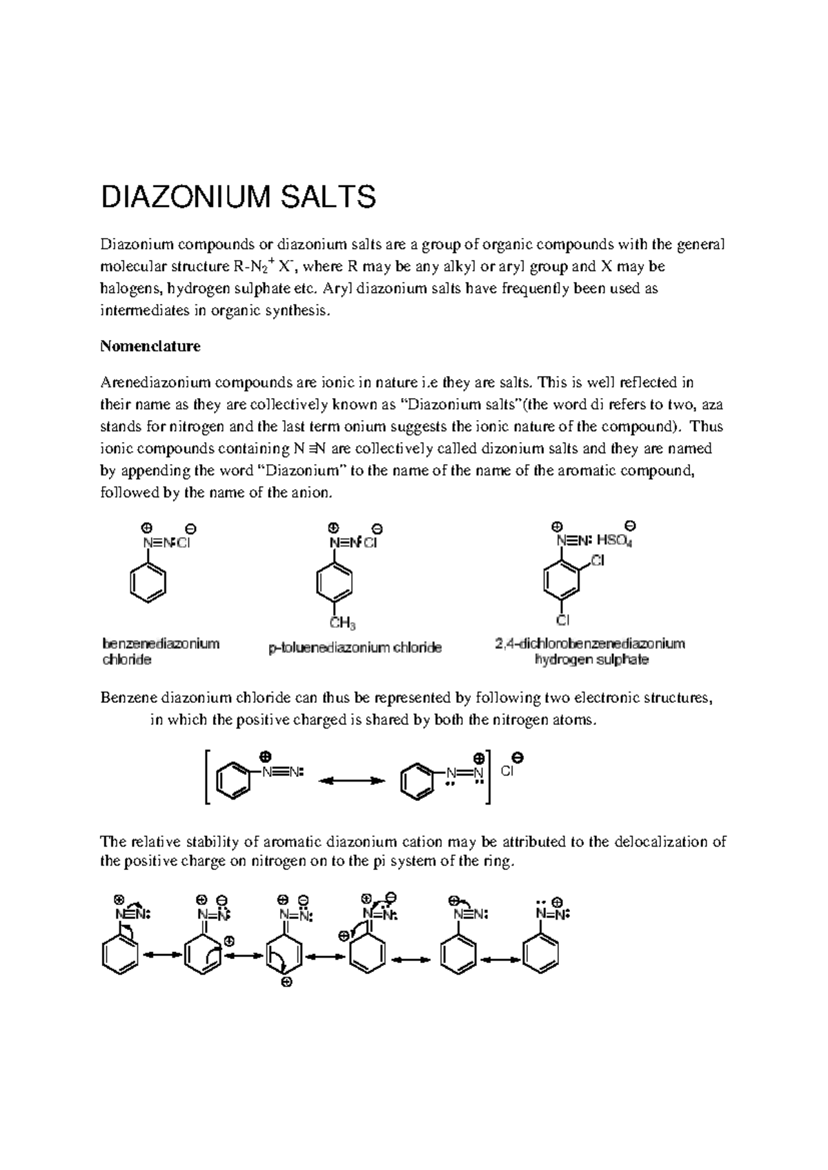 Diazonium compounds - Chemistry noble gas pdf - DIAZONIUM SALTS ...