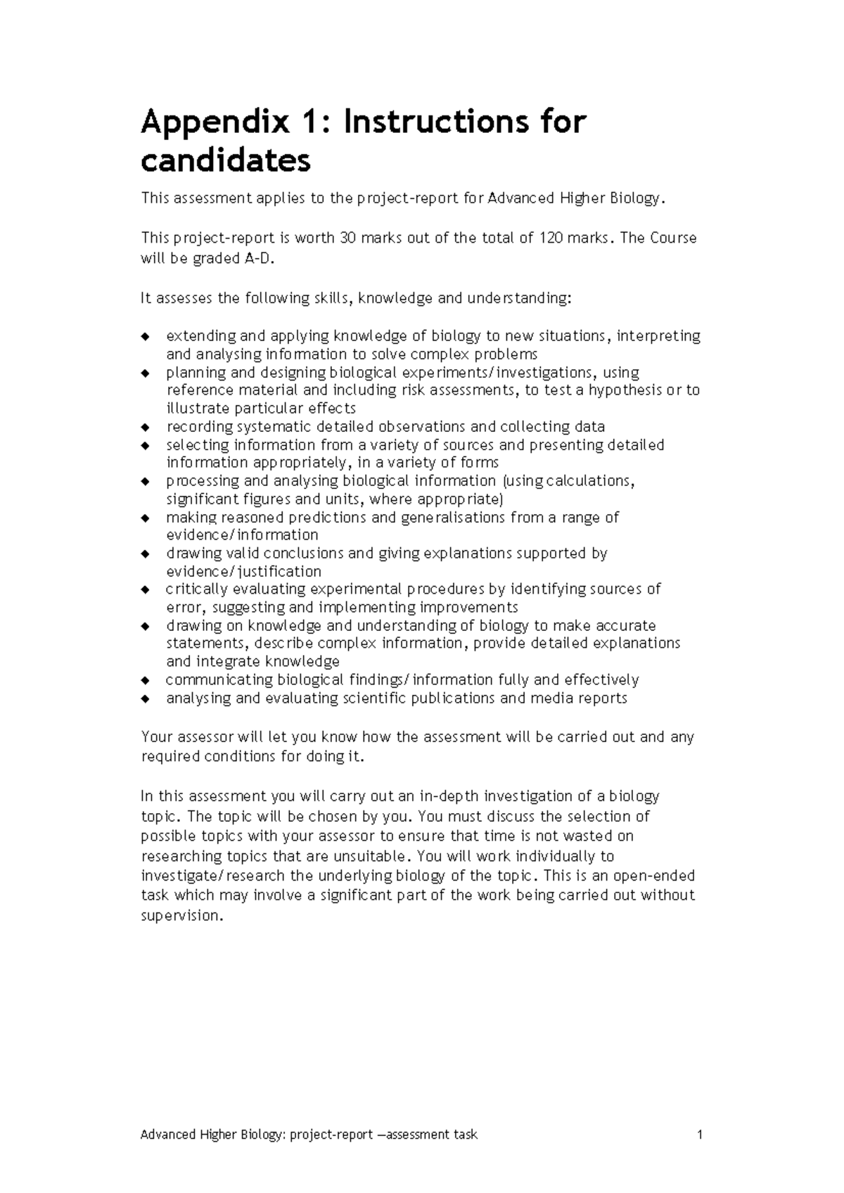 Advanced Higher Biology: Project Report Candidate Guide - Studocu