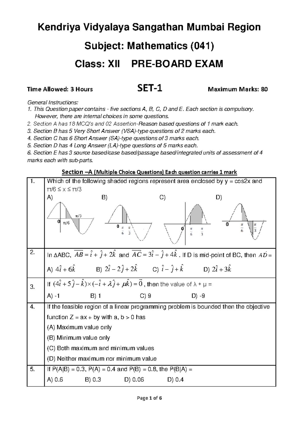 SET 1 QP Maths Class XII PRE Board Exam (041) 2024-25 - Studocu