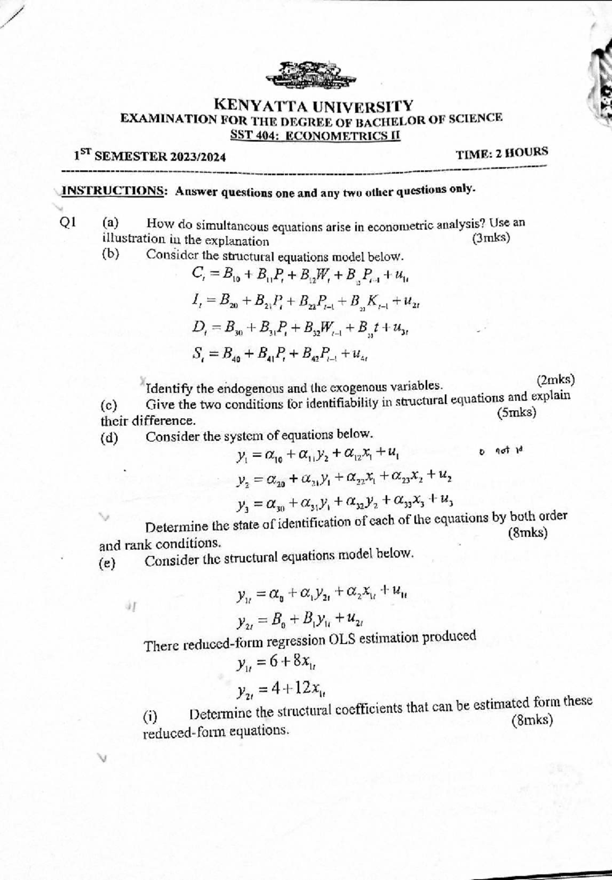 SST 404: Econometrics II Final Exam Review and Key Concepts - Studocu