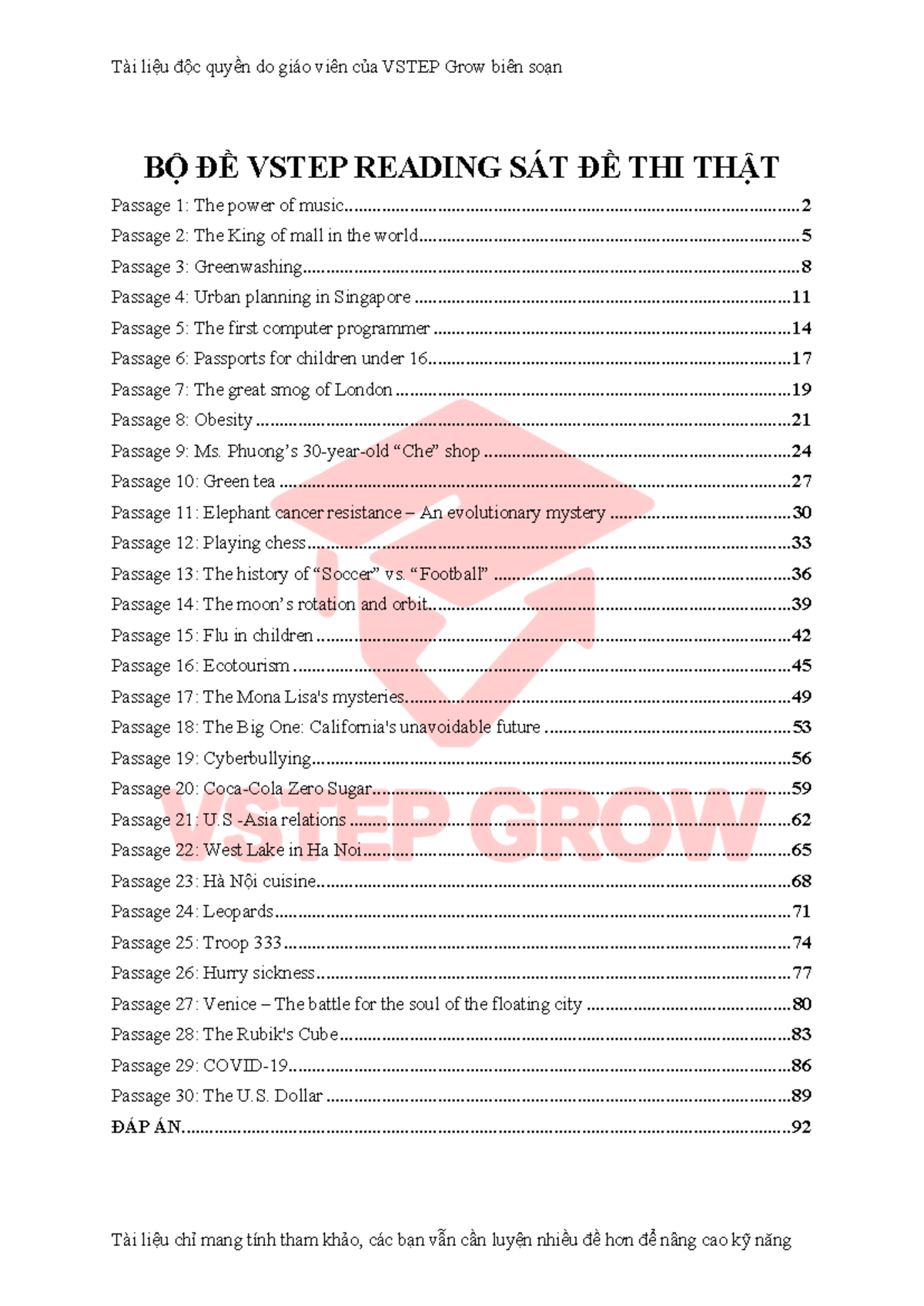 BỘ ĐỀ VSTEP READING THỰC TẾ - Tài liệu ôn tập cho kỳ thi VSTEP - Studocu