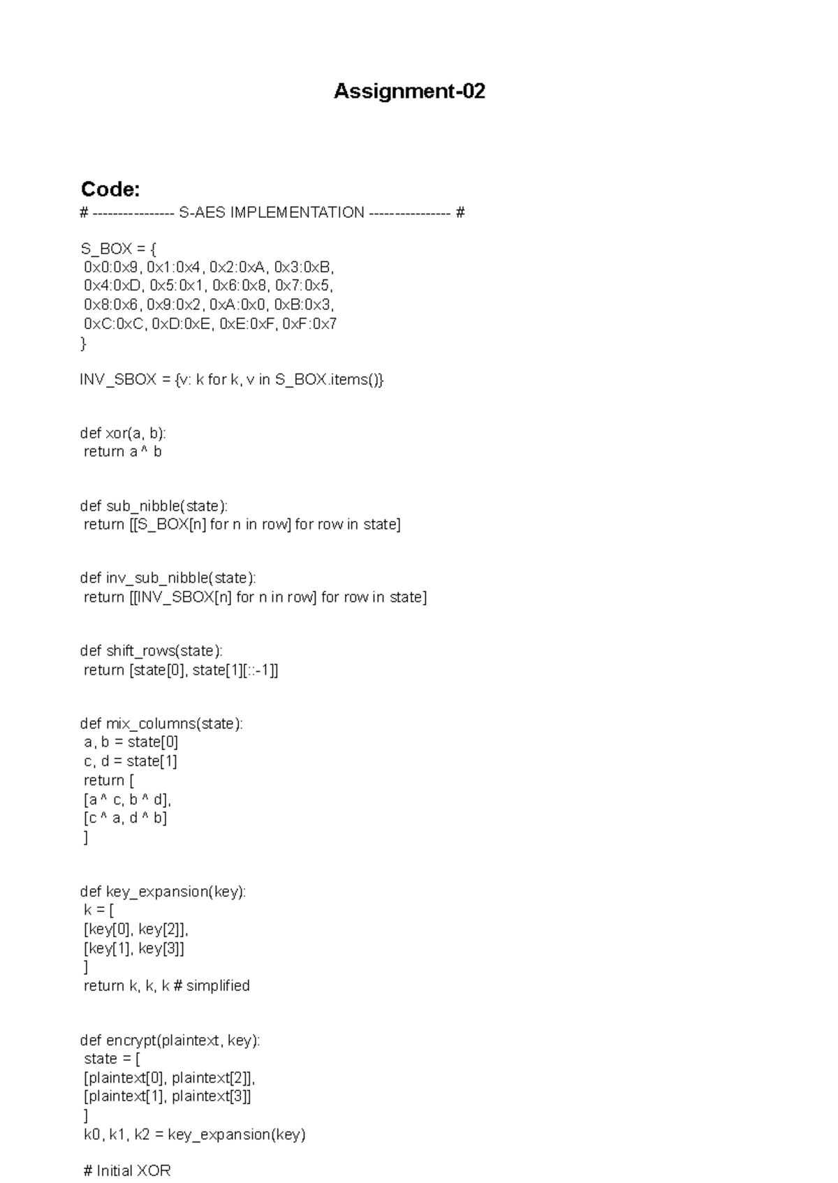 CS2 34125 - Implementation of S-Box and Encryption Functions - Studocu
