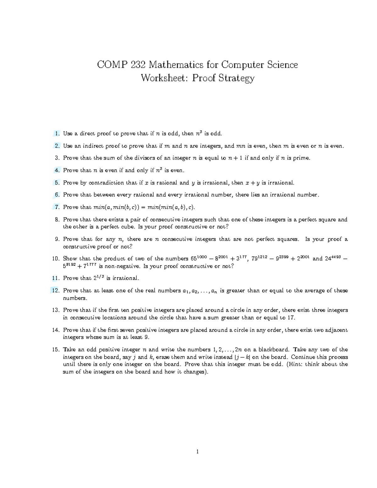 COMP 232 Proofs Worksheet: Strategies and Examples in Math - Studocu