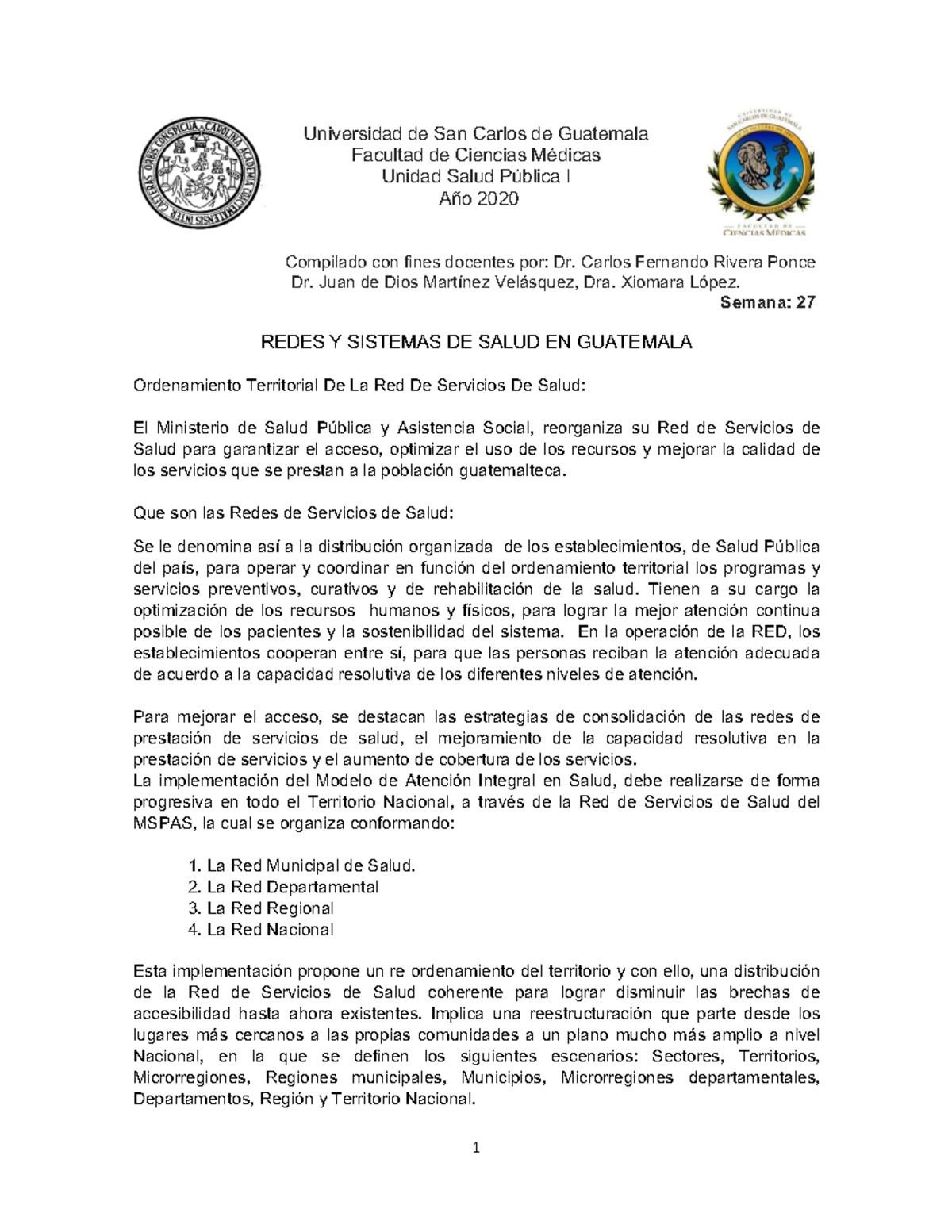 Redes y Sistemas de Salud en Guatemala - Ciclo Académico 2020 I - Studocu