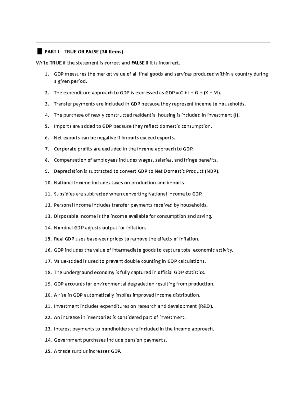 Econ Dev Reviewer: True/False & MCQ Exam Prep (30 T/F, 40 MCQ) - Studocu