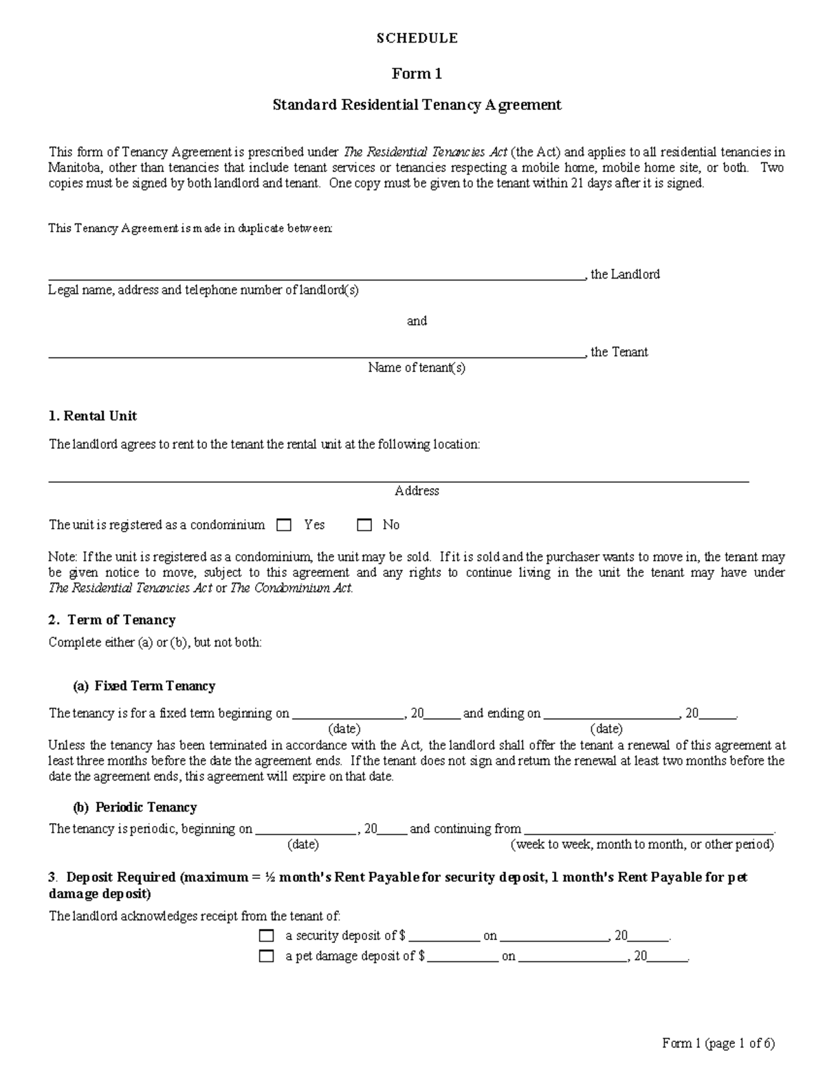 Form1 - A useful tool - SCHEDULE Form 1 Standard Residential Tenancy ...