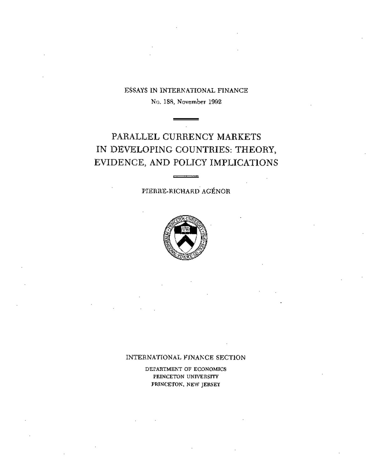 Parallel Currency Markets in Developing Countries: Theory & Policy ...