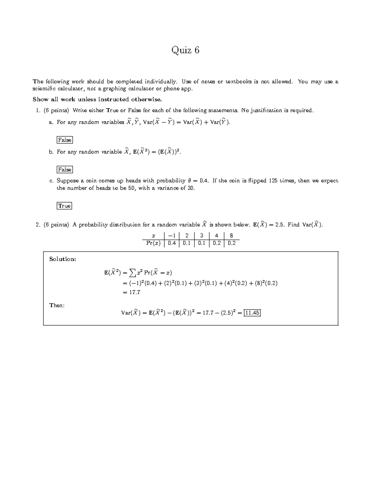 Quiz 6 - Solutions for Probability and Random Variables - Studocu