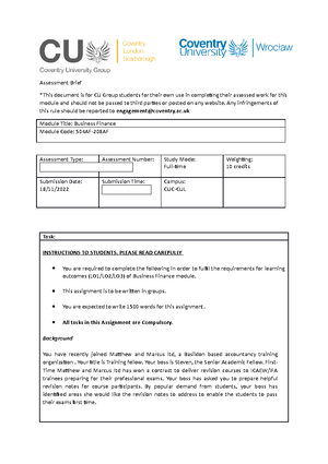 CW1 Final ALL CW1 Final - Module Title: Business Finance Module Code ...