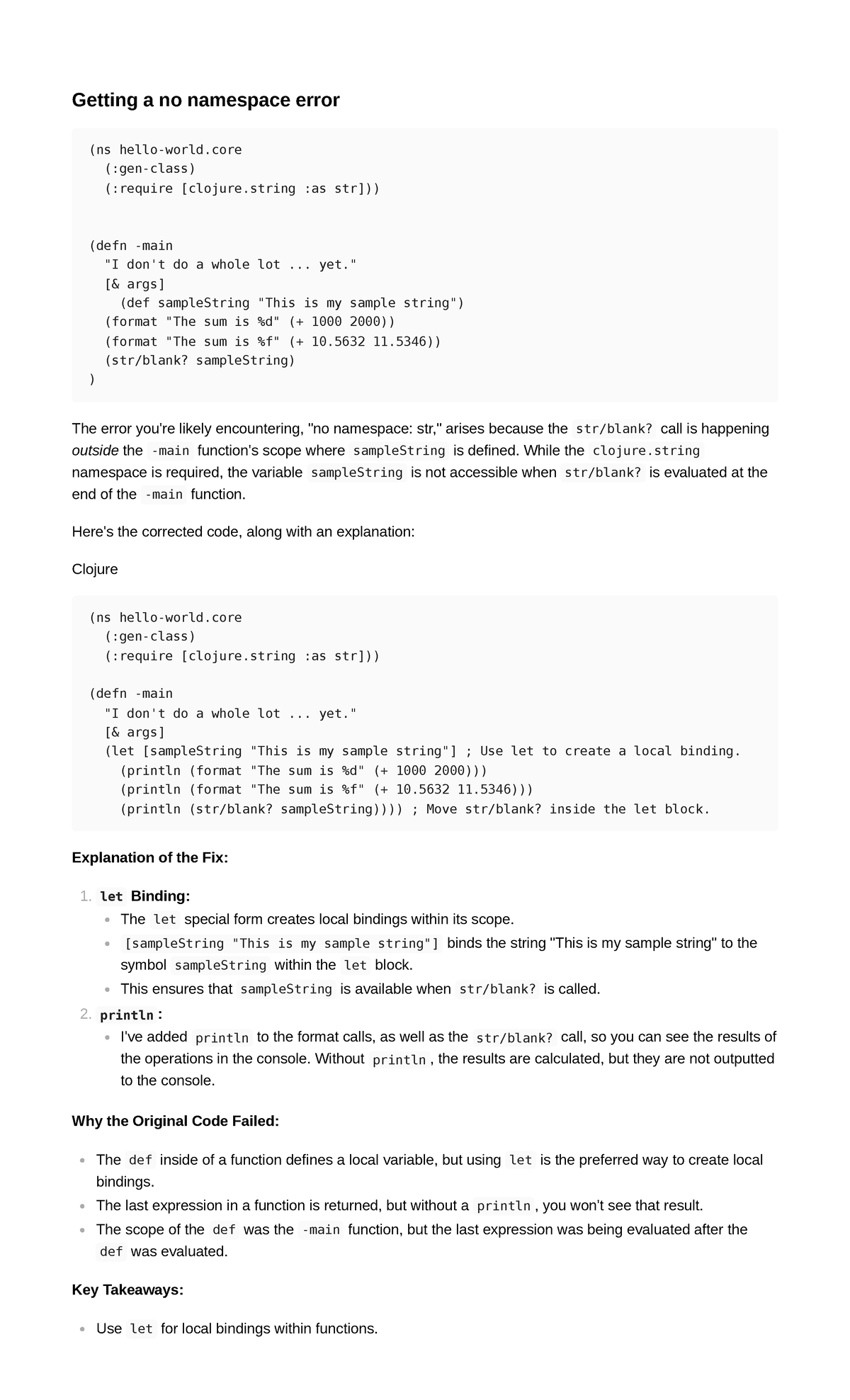 CLO 101: Fixing No Namespace Error in Clojure Code - Studocu