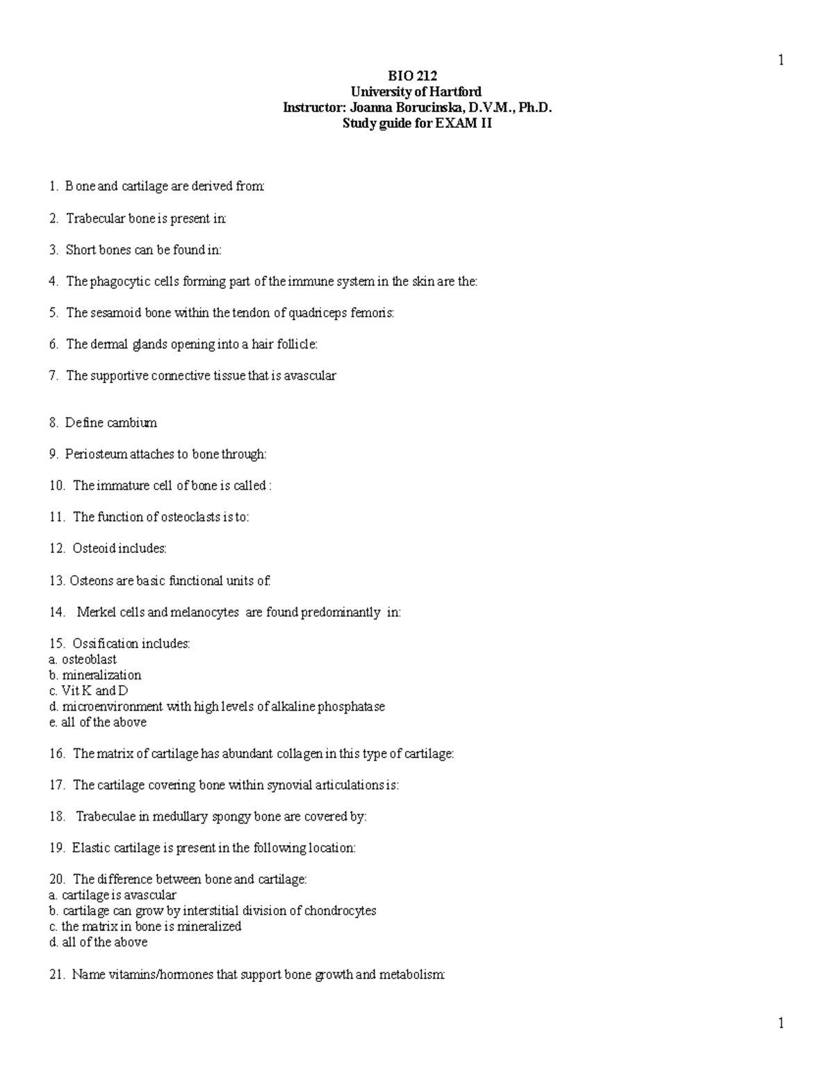 BIO 212 Study Guide for Mock Exam II - Spring 2024 - Studocu