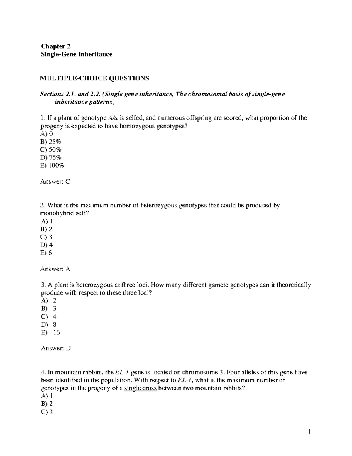 Chapter 2: Practice Questions on Single-Gene Inheritance Patterns - Studocu