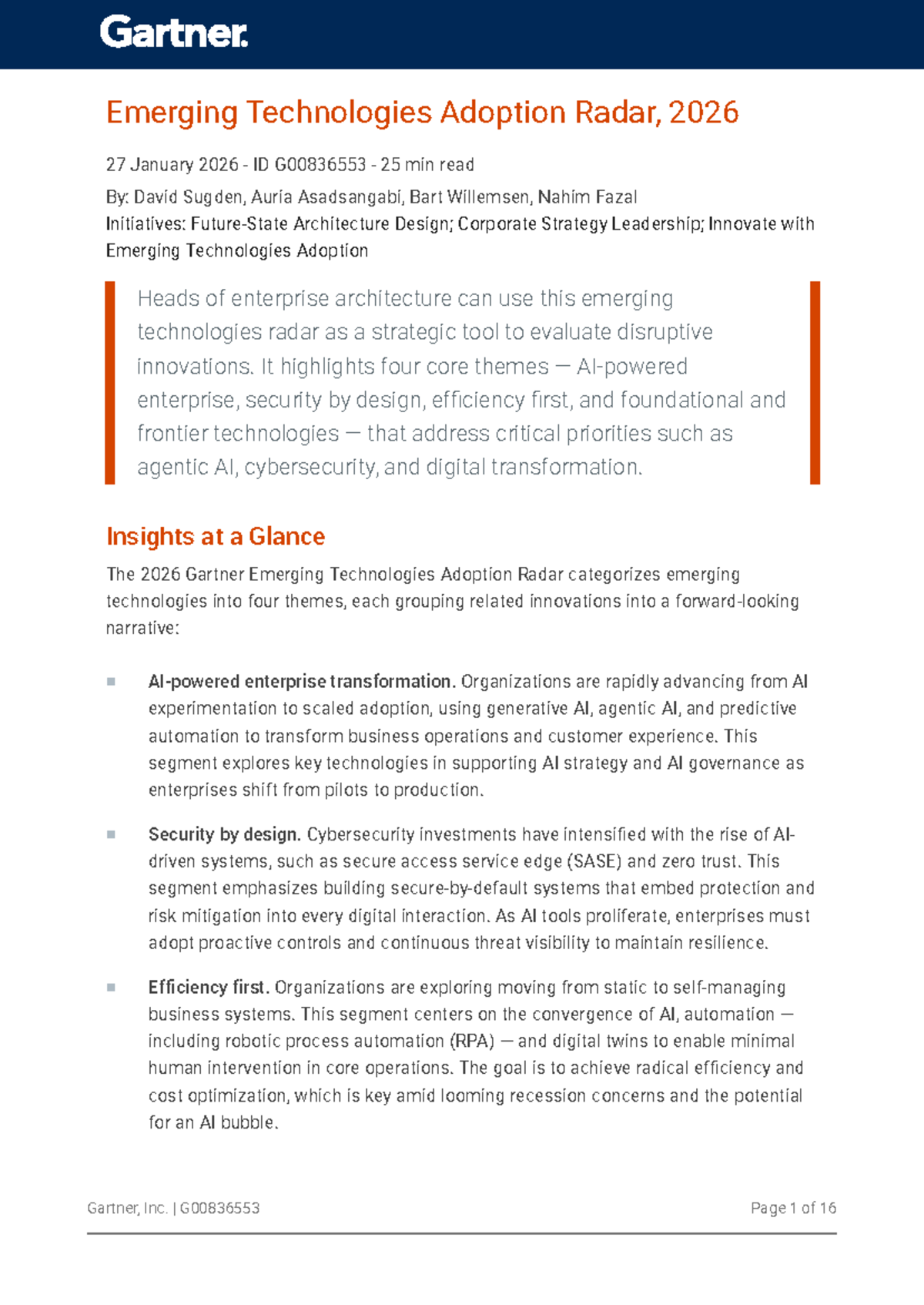 2026 Gartner Emerging Technologies Adoption Radar: Strategic Insights for EA - Document Preview