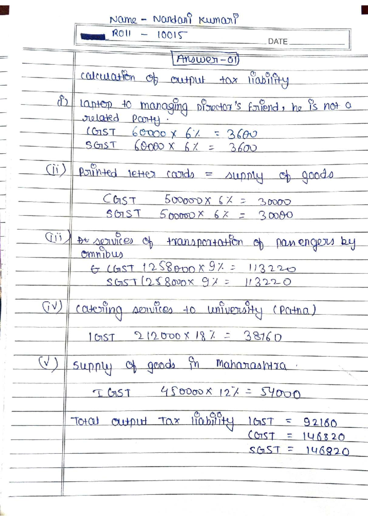 Nandani Kumari 10015 - Output Tax Liability Calculation Notes - Studocu