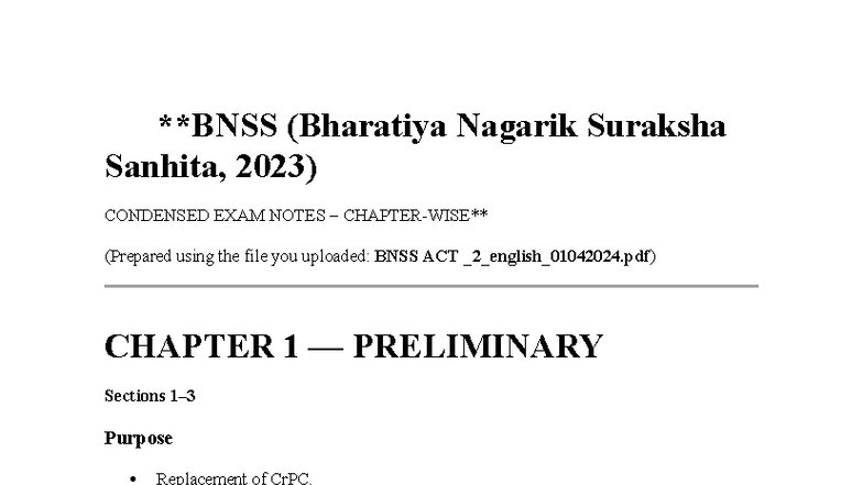 BNSS 2023: Condensed Exam Notes on Bharatiya Nagarik Suraksha Sanhita ...