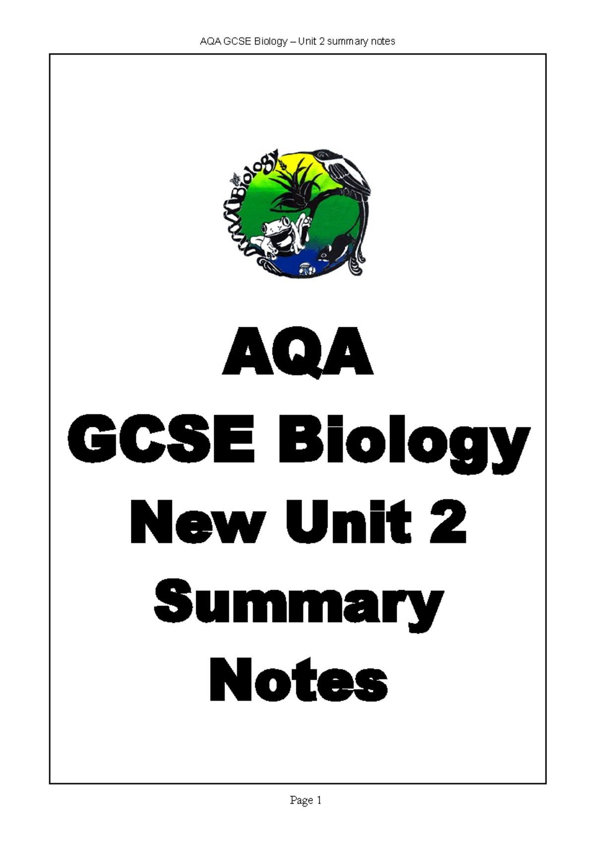 GCSE Biology B2 Unit 2 Summary Notes for Exam Preparation - Studocu