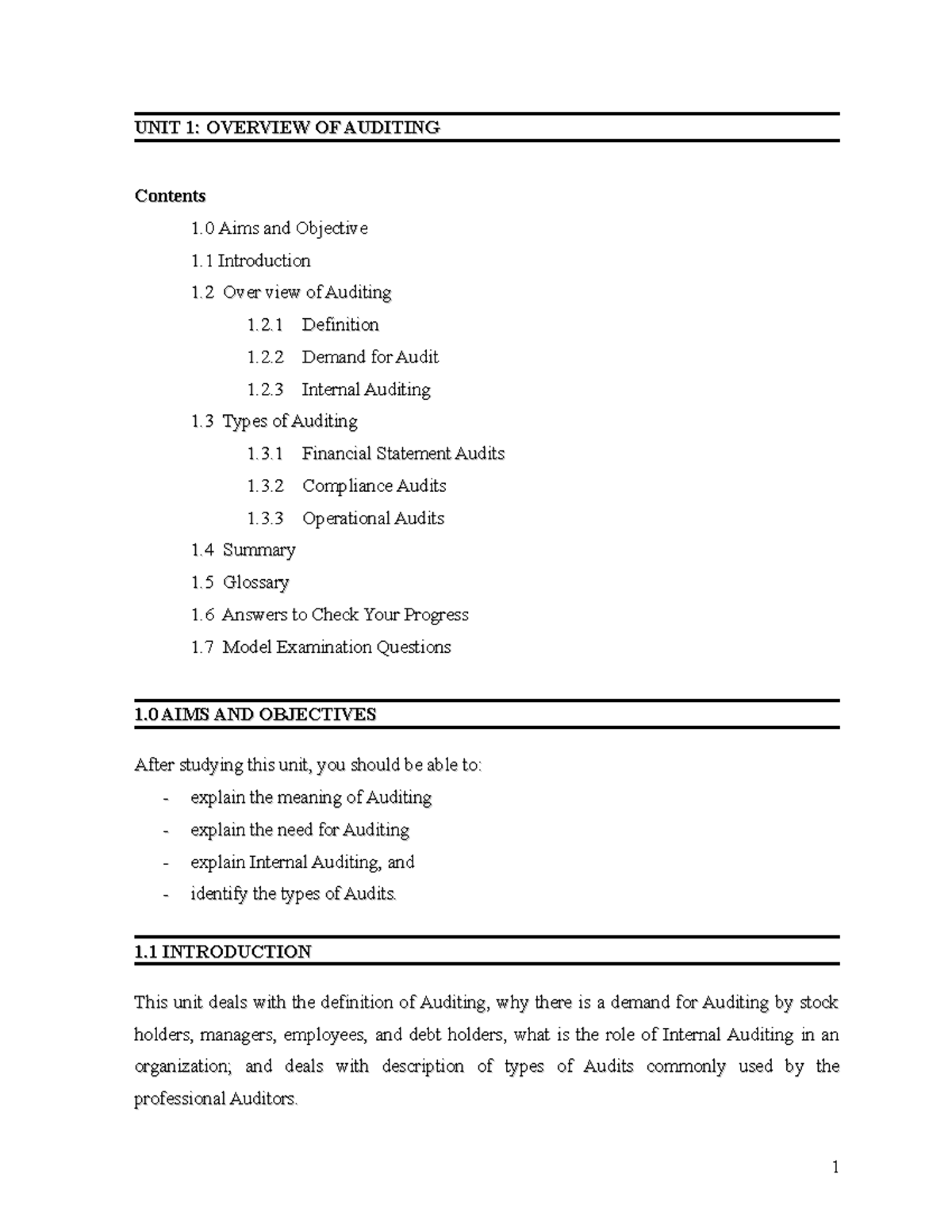 Unit I - Overview of Auditing: Key Concepts in Accounting and Finance ...