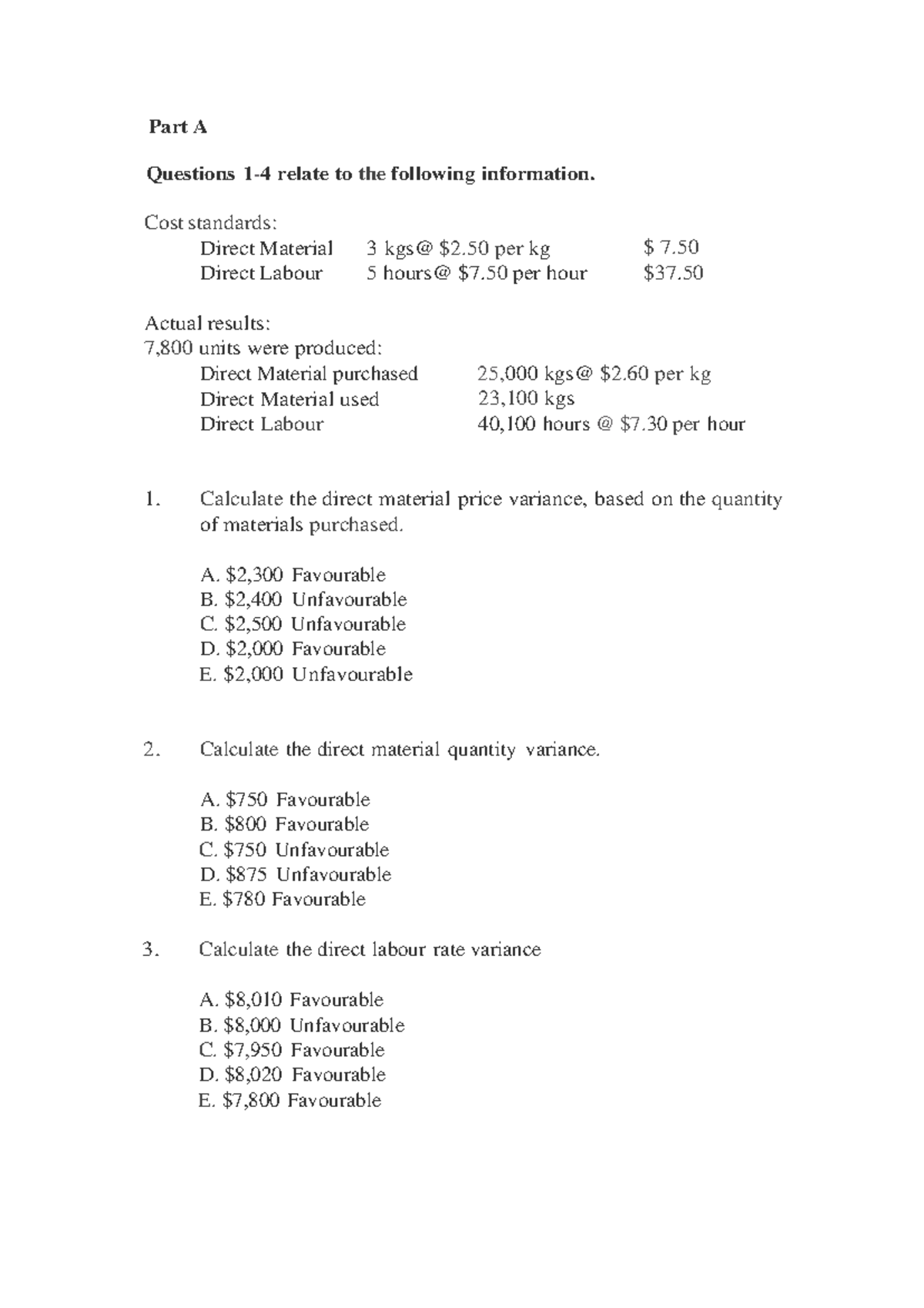 Week 13 Class Questions on Cost Variances Analysis - Studocu