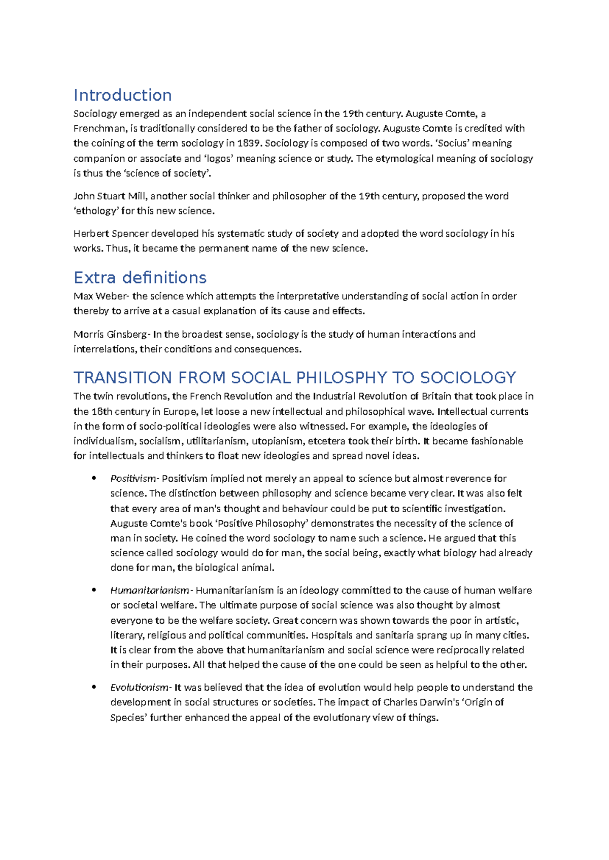 Unit 1 notes - Introduction Sociology emerged as an independent social ...