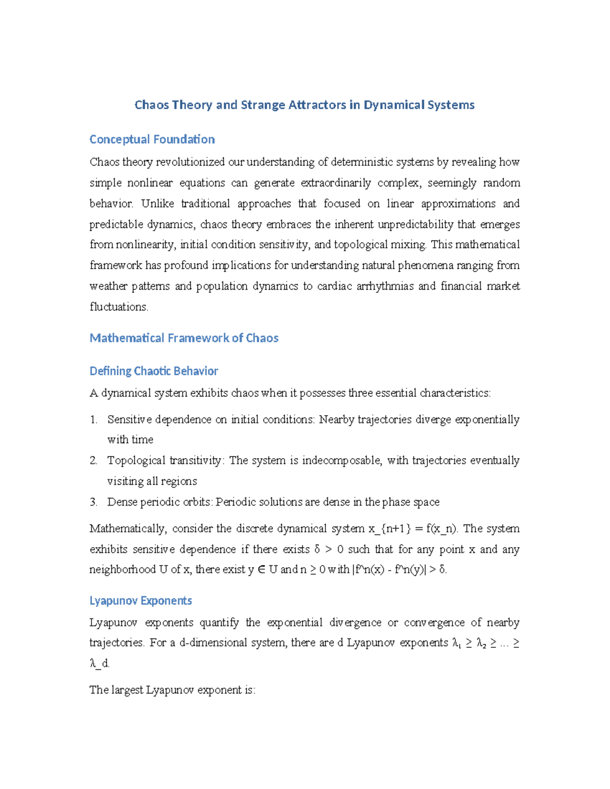 Chaos Theory and Strange Attractors in Dynamical Systems: A ...