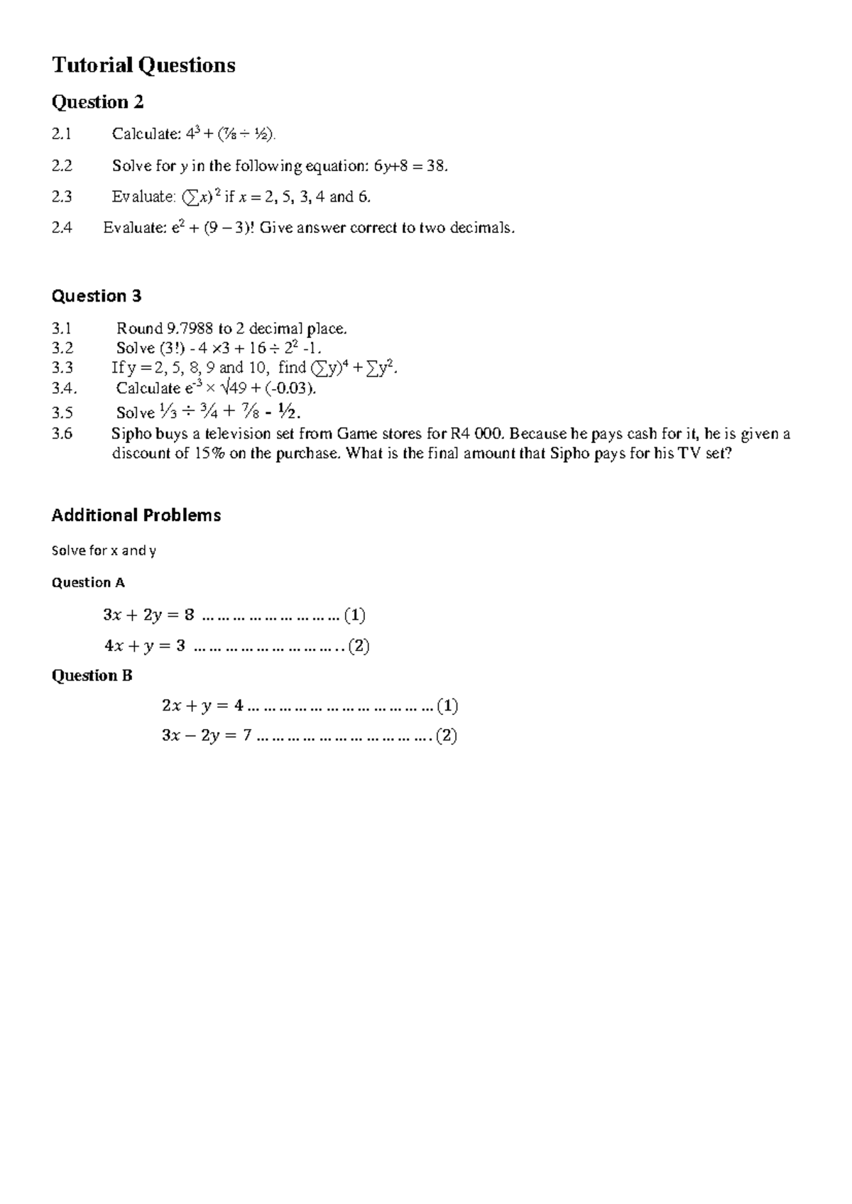 Basic Maths - Exercise Questions and Solutions - Studocu