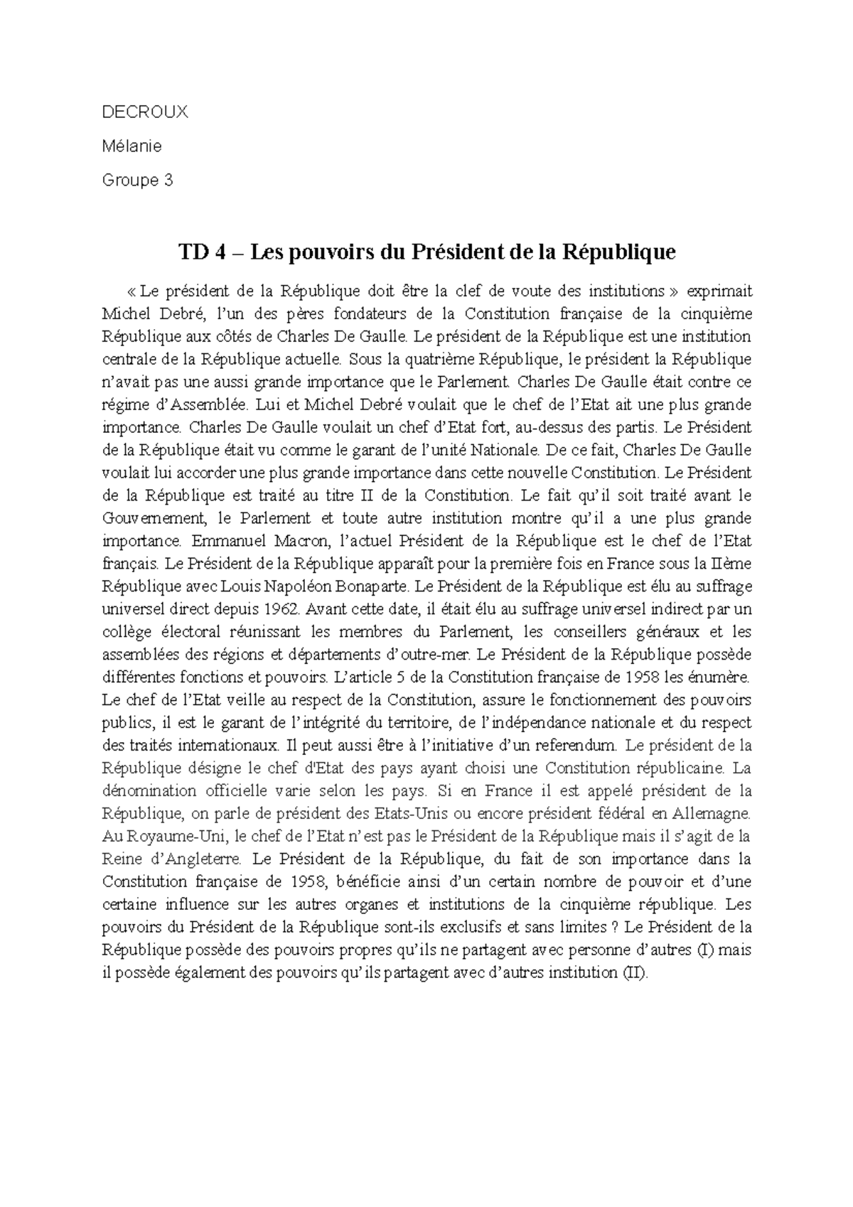 Dissertation - les pouvoirs du président de la république - DECROUX ...