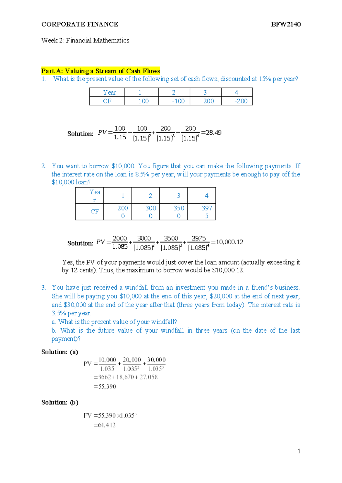 Week 2 - Financial Mathematics Tutorial Notes & Cash Flow Analysis ...