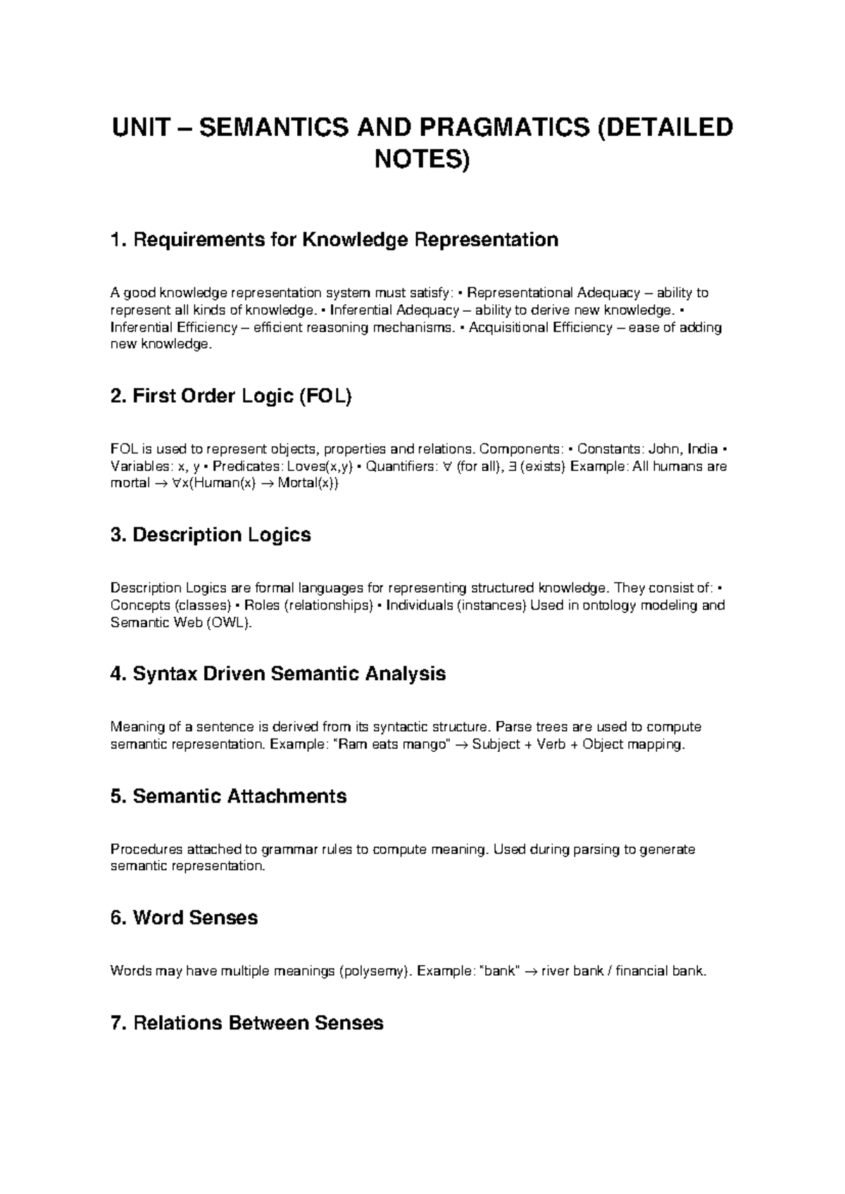 UNIT SEMANTICS AND PRAGMATICS (DETAILED NOTES) - Studocu