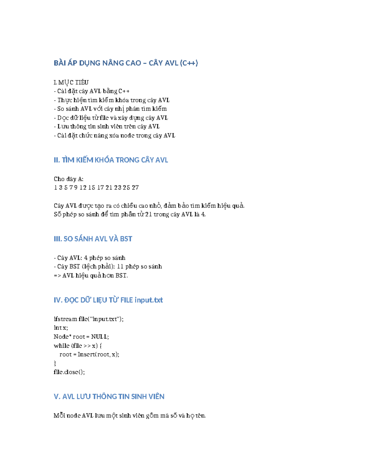 BÀI ÁP DỤNG NÂNG CAO CÂY AVL - C++ - Studocu
