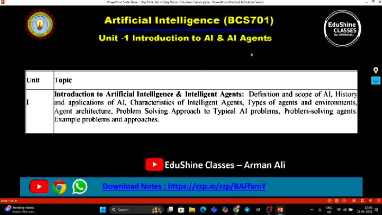 AI Unit 1 Notes: Introduction to Artificial Intelligence (BCS701) - Studocu