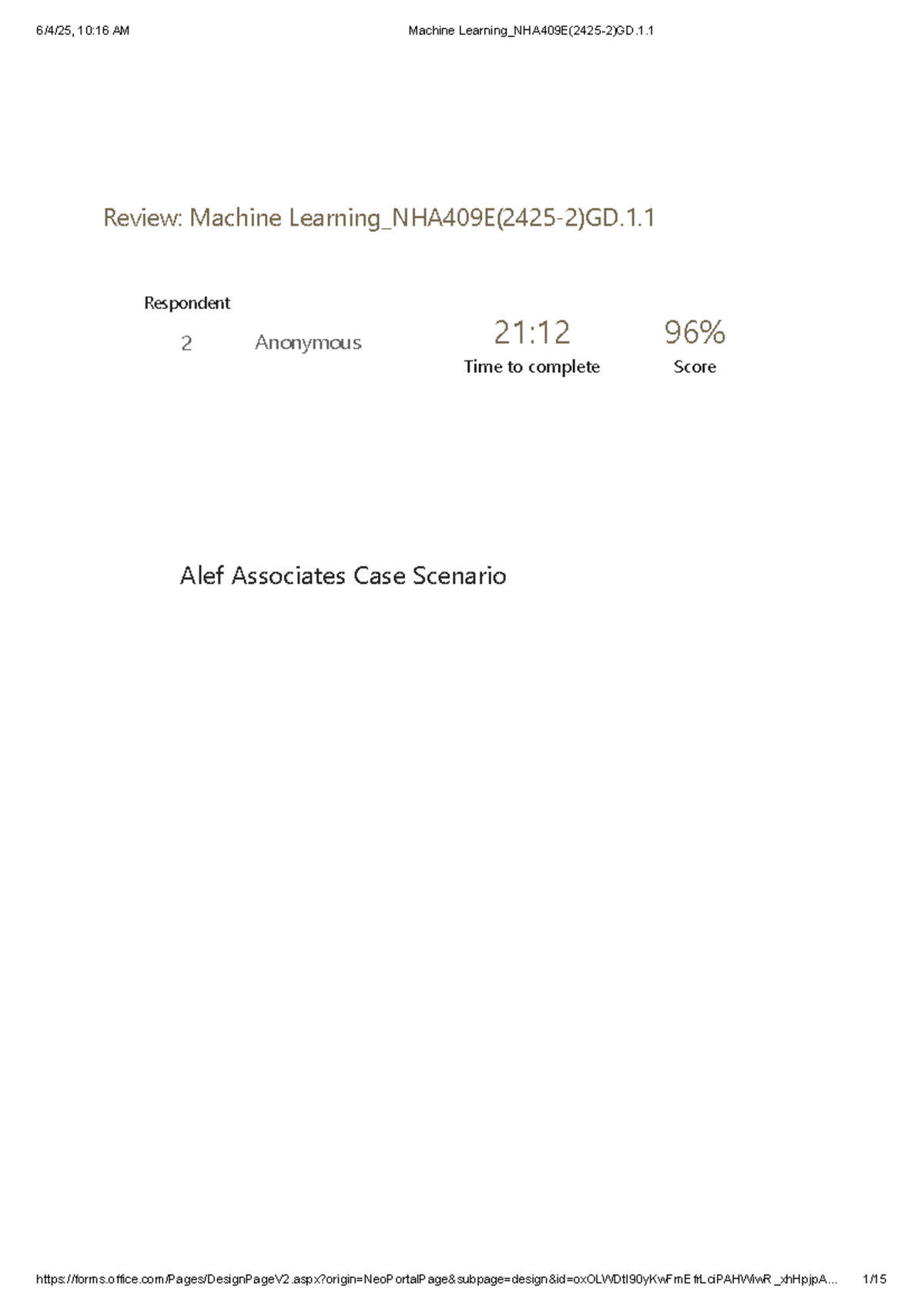 Machine Learning Case Study Analysis: Alef Associates & Others - Studocu