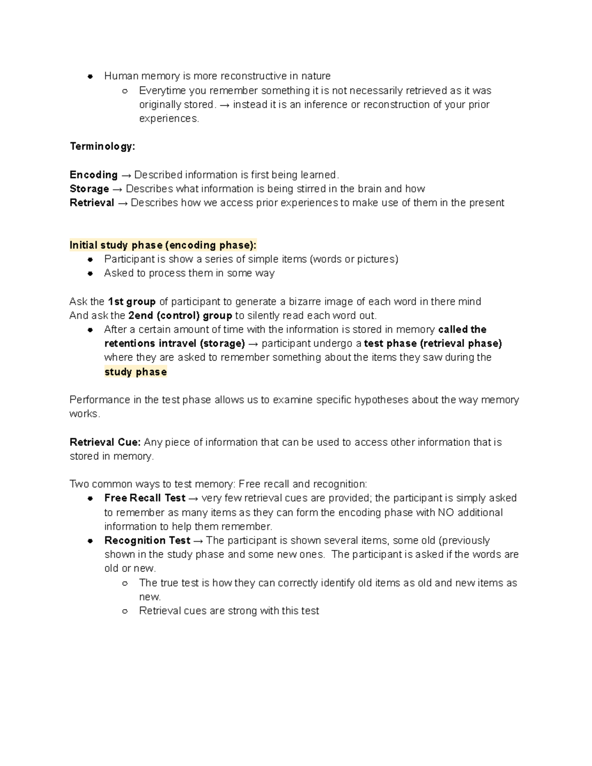 Memory 1X03 - Comprehensive Notes on Memory Processes and Models - Studocu