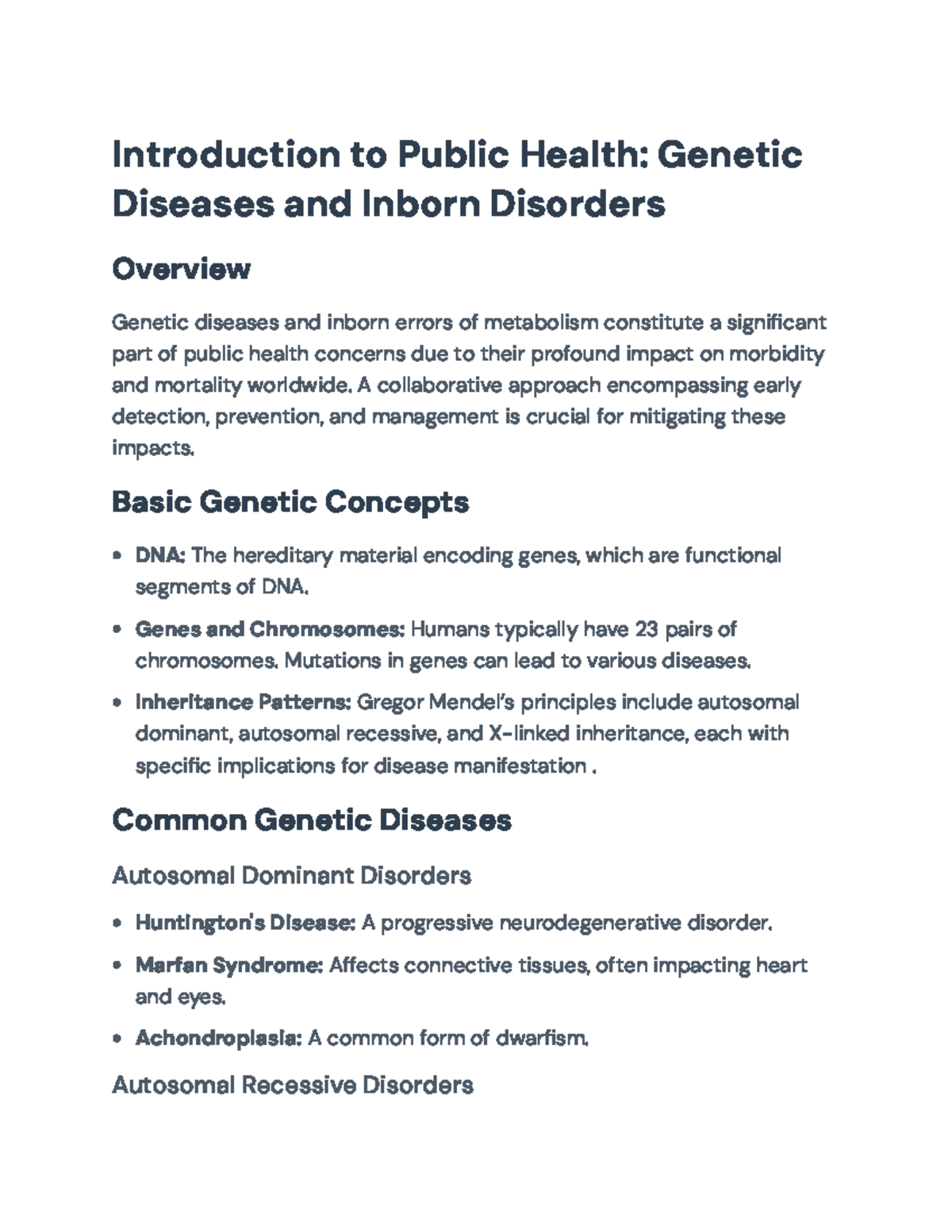 Introduction to Public Health: Genetic Diseases & Inborn Disorders ...