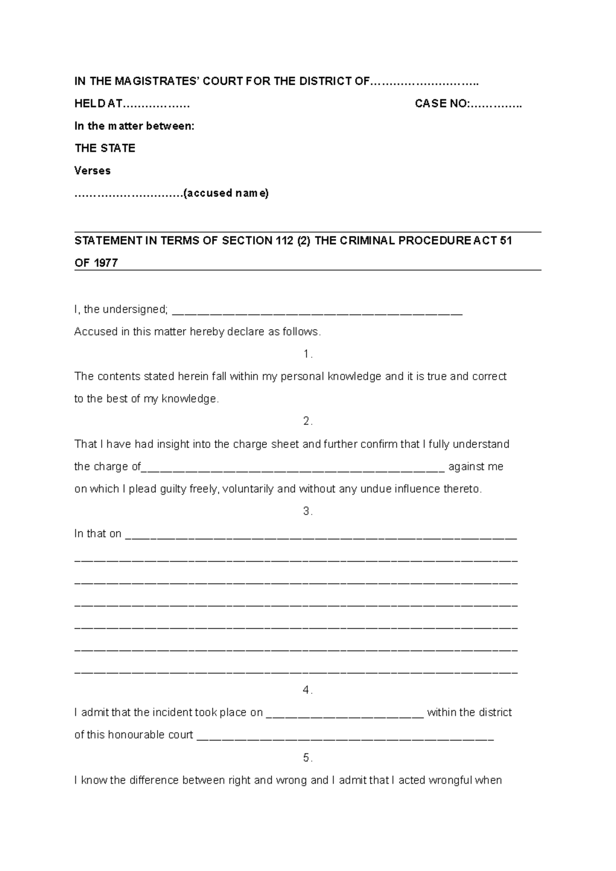 Section 112(2) Statement: The State vs. [Name] - Criminal Procedure Act ...