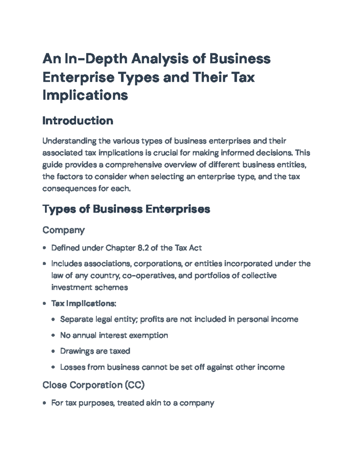 Business Enterprise Types and Tax Implications Overview (Final Exam ...