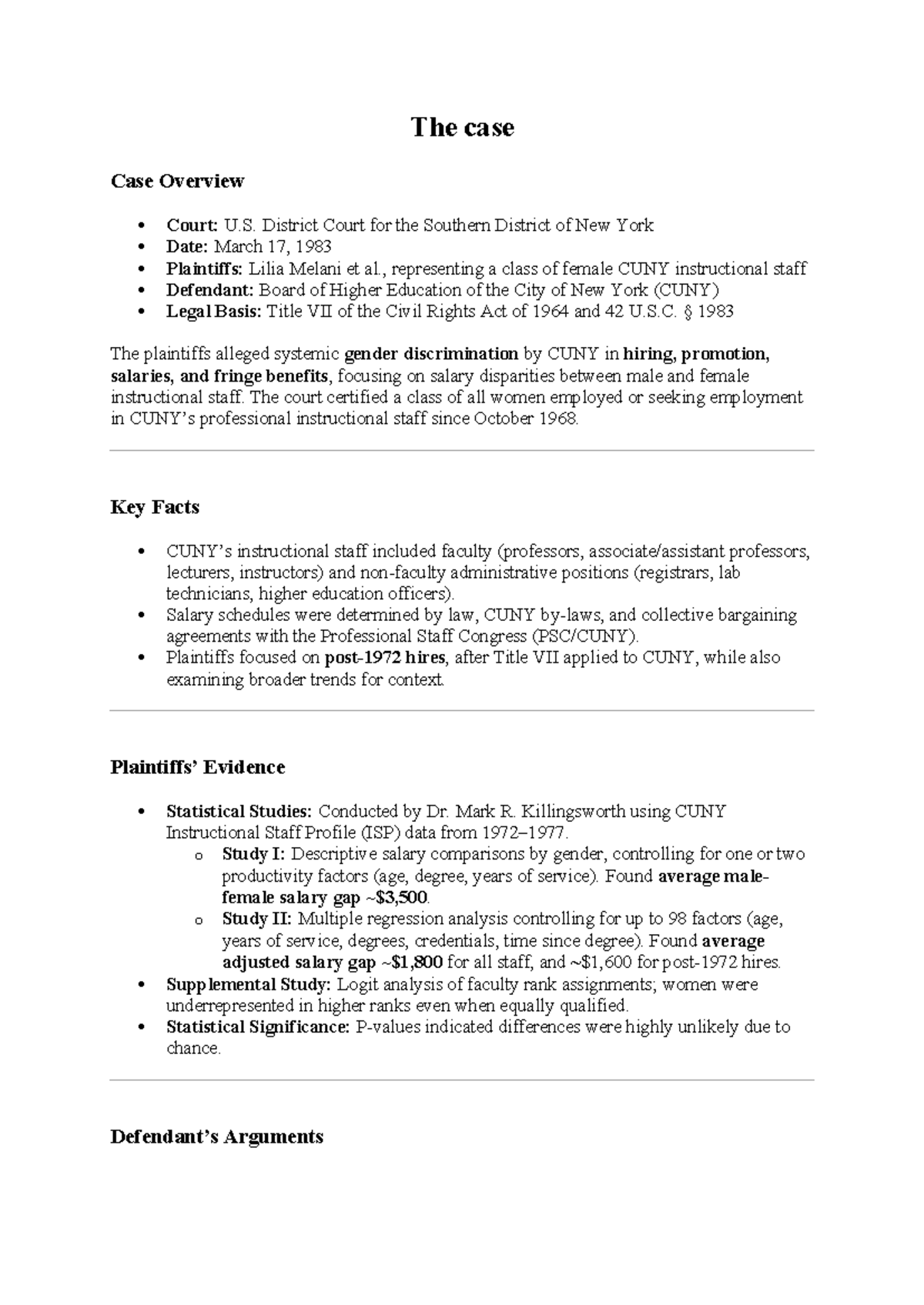 CUNY Gender Discrimination Case Study: Title VII Analysis and Findings ...