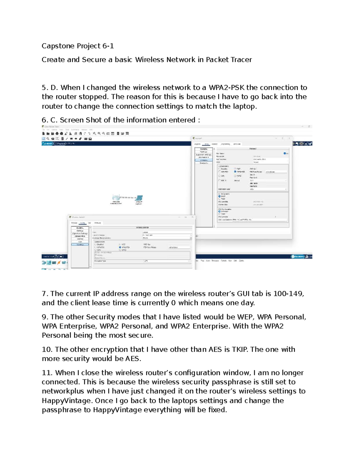 Capstone 6-1: Securing a Basic Wireless Network in Packet Tracer - Studocu