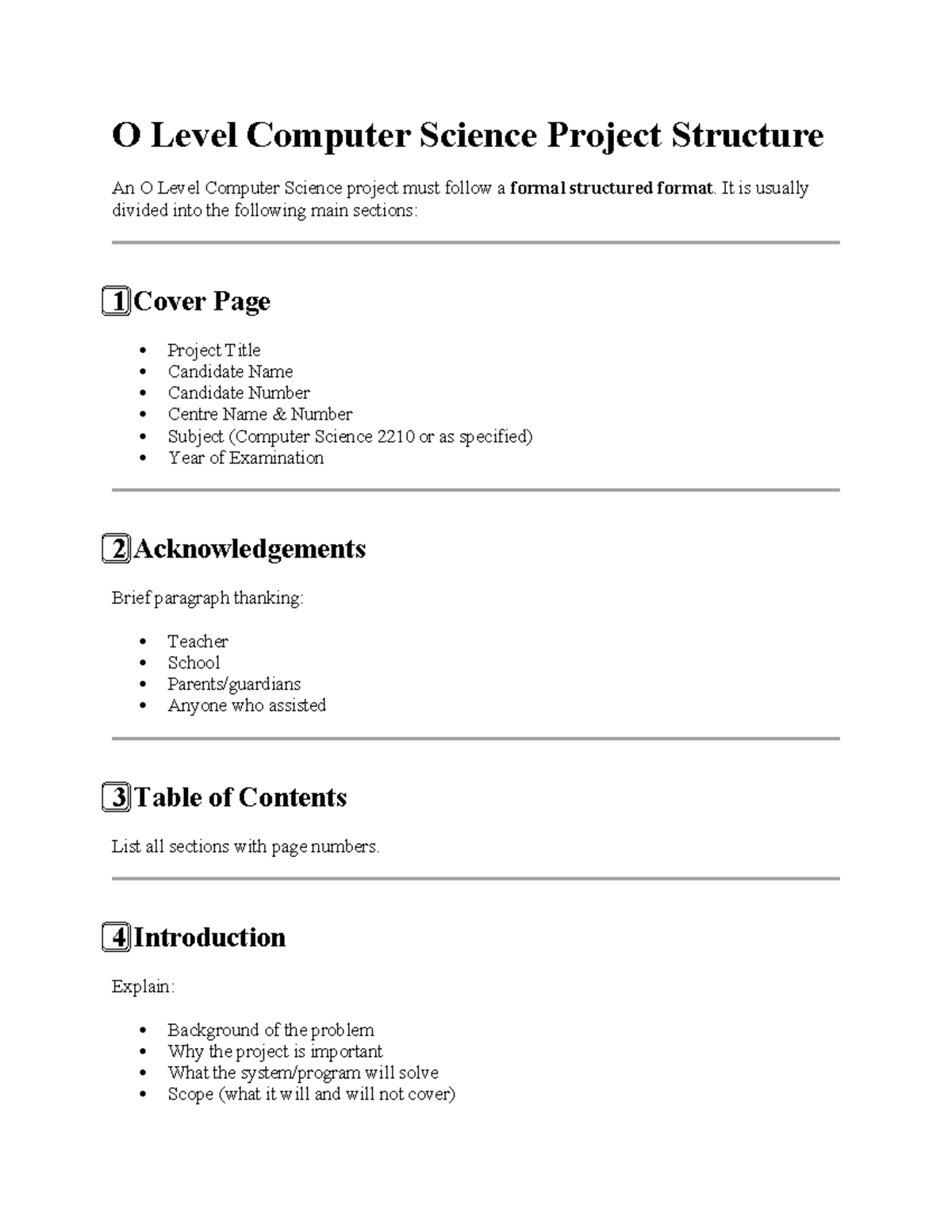 O Level Computer Science Project Structure Guide (2210) - Studocu